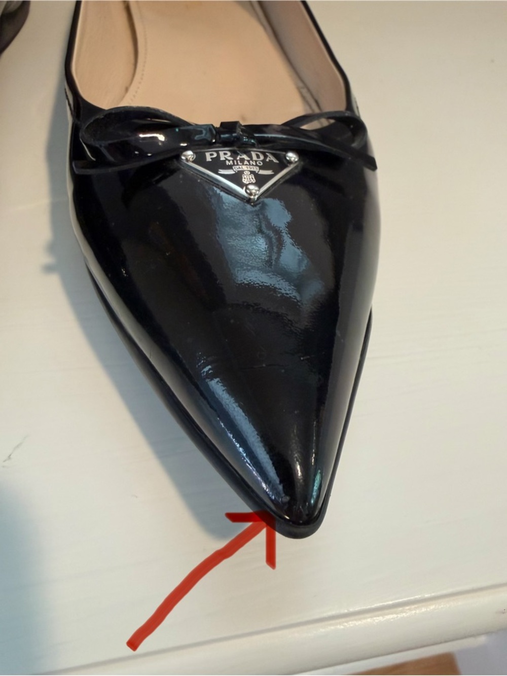 Prada Sz39 Black Patent Pointed Toe Ballet Flats Triangle Prada Logo - Picture 5 of 13